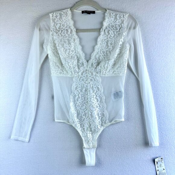 NWT INC Intimates Lingerie Sheer Lace Bodysuit White Cheeky Festival Size Small - Picture 3 of 14